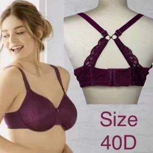 Burgundy Floral Lace Bra with Adjustable Racerback Clip